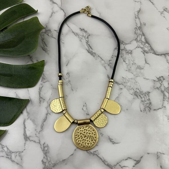 Madewell Gold Tone Chunky Necklace Hammered Finish Statement Metallic - Picture 1 of 5